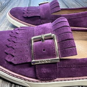 Vionic Loafers Women’s 7 Merlot Purple Suede Kiltie Buckle Slip-On Cambridge EUC